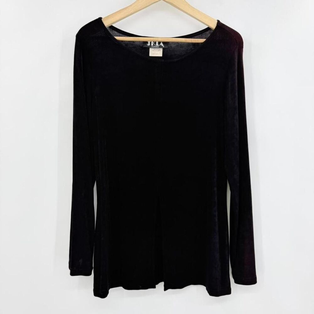 Vintage JKLA California Black Front Slit Long Sleeve Slinky Top Made in USA M
